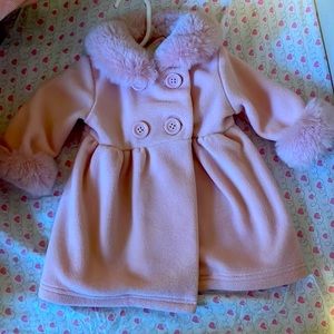 Light pink fur trimmed pea coat with matching fur coat NEVER WORN